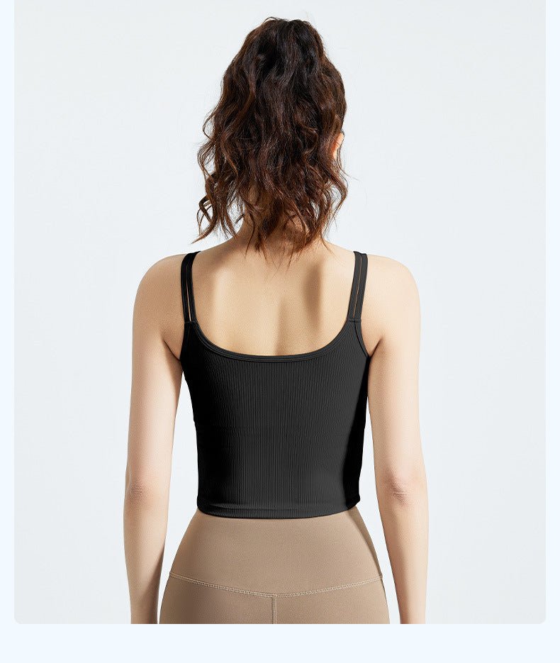 Striped Sports Bra Vest | Fixed Shoulder Straps | Padded | Slim Fit | Breathable Yoga Gym Top - Women's Activewear by Ceecile